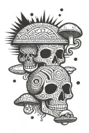 Mayan and Aztec patterns representing love, universe and mushrooms tattoo design idea