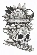 Mayan and Aztec patterns representing love, universe and mushrooms tattoo design idea