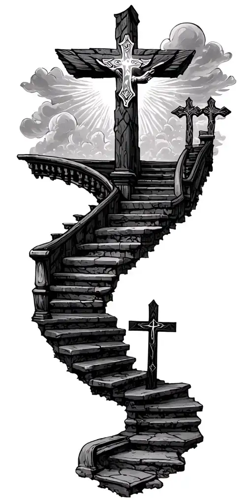 Stairway To Heaven incorporating the 3 crosses tattoo design idea