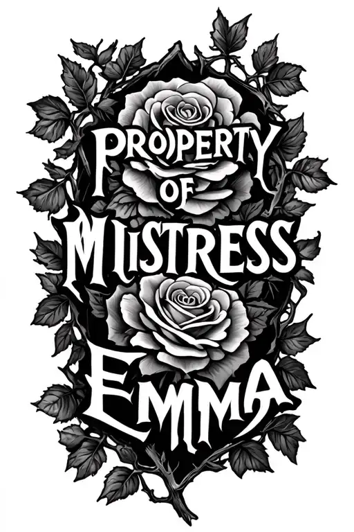"PROPERTY OF MISTRESS EMMA" rose thorn vine tattoo design idea