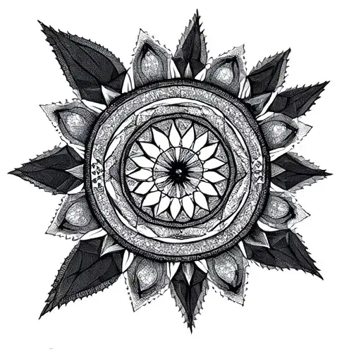 geometric stipple mandala design incorporating symbols tattoo design idea