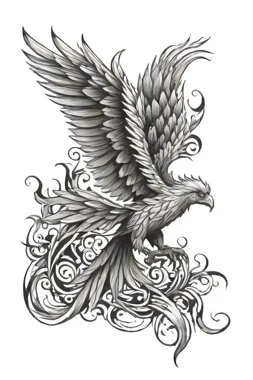 geometric phoenix rising from flames tattoo design idea