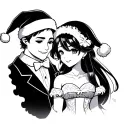 Japanese anime husband and wife dressed as Mr and Mrs Santa clause tattoo design idea