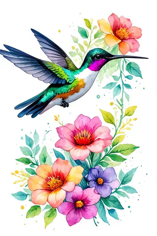 hummingbird and flowers with Kamden Kutler and Kenna in handwriting tattoo design idea