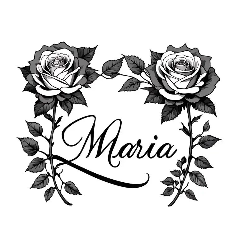 Name "Maria" with roses growing tattoo design idea
