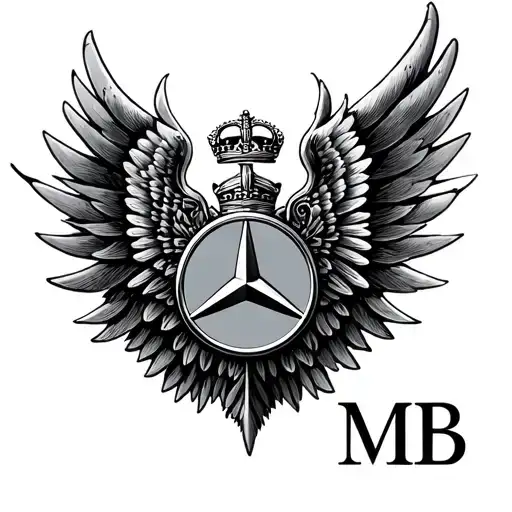 Mercedes Benz logo with wings spread, replace the logo with the letters MB tattoo design idea