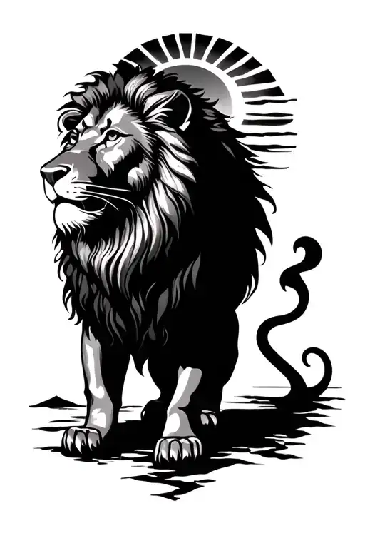 lion and sun rising tattoo design idea