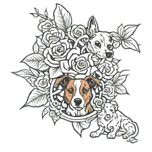 rose, Lilly, dog, nurse surrounded tattoo design idea
