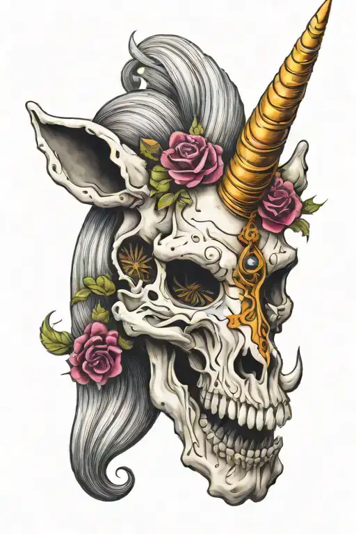 goth unicorn skull tattoo design idea
