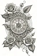 rose clock with date 1972 and 2002 faith hourglass combined tattoo design idea