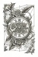 rose clock with date 1972 and 2002 faith hourglass combined tattoo design idea