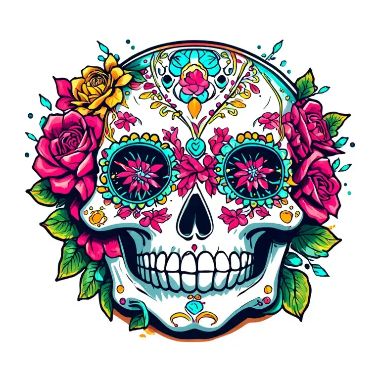 pinball sugar skull tattoo design idea