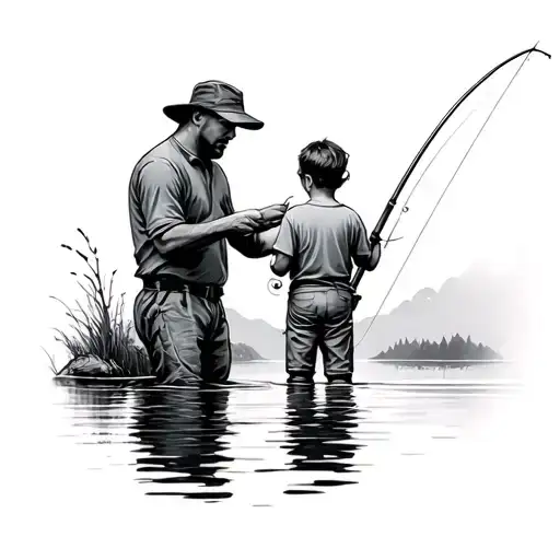 Father Son Fishing tattoo design idea