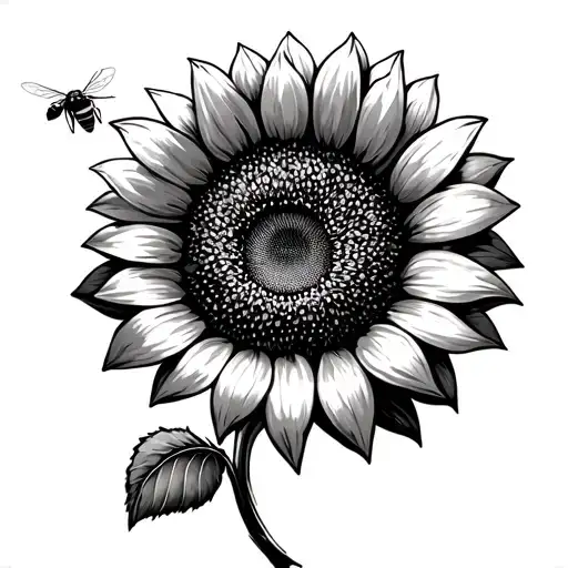 sunflower with a bee flying tattoo design idea