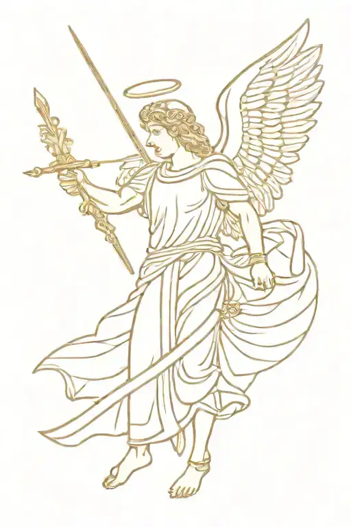 Ancient Greece angel holding a sword tattoo design idea