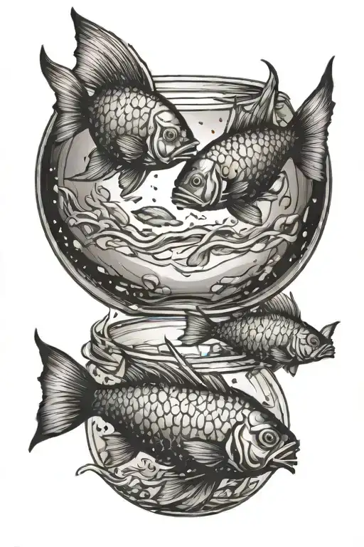two lost souls swimming in a fish bowl line art tattoo design idea