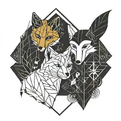 couple tattoo cute cat and fox tattoo design idea