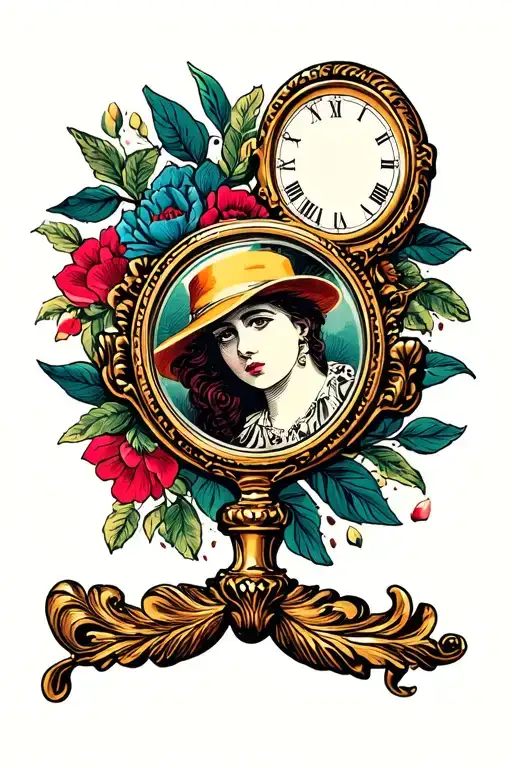 vintage hand mirror tattoo design idea
