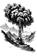 explosion in a quarry against the backdrop of high mountains, a drilling rig should be nearby tattoo design idea