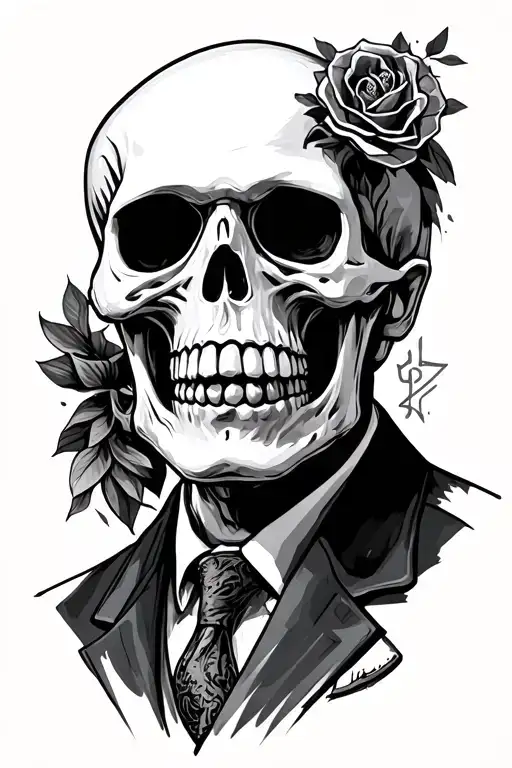 mobster skeleton tattoo design idea