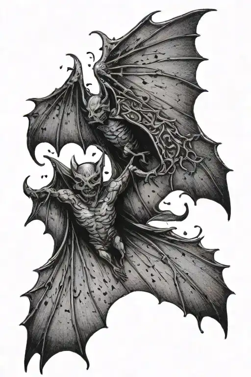 bram stoker dracula fighting bat wings tattoo design idea