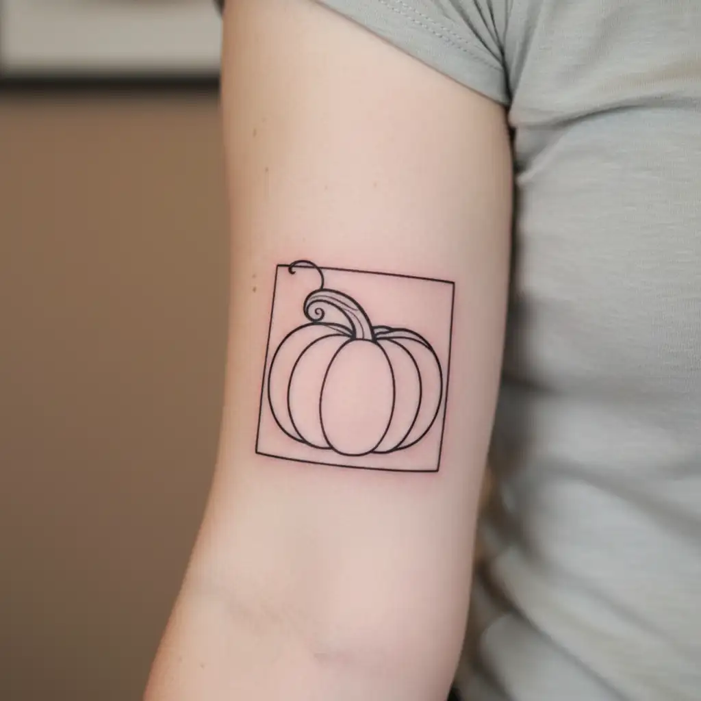 A minimalist tattoo design of a pumpkin tattoo design idea