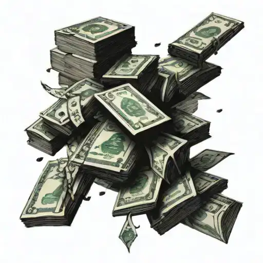 A stack of money raining down from the clouds tattoo design idea