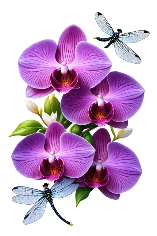 Orchids and dragonflies intertwined to create a baking-themed mandala design tattoo design idea