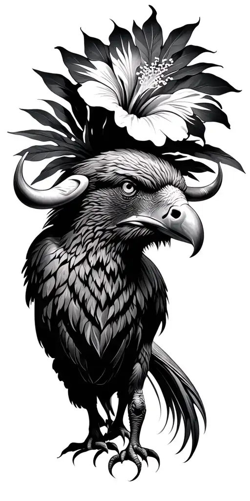 water buffalo Polynesian eagle hibiscus flower tattoo design idea