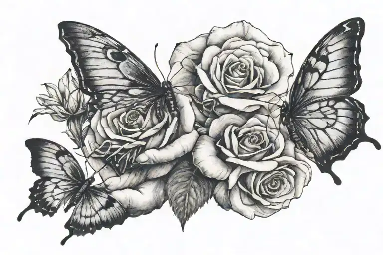 master manifestor, rose , hand holding a crescent n butterfly, give me the smallest for my wrist tattoo design idea