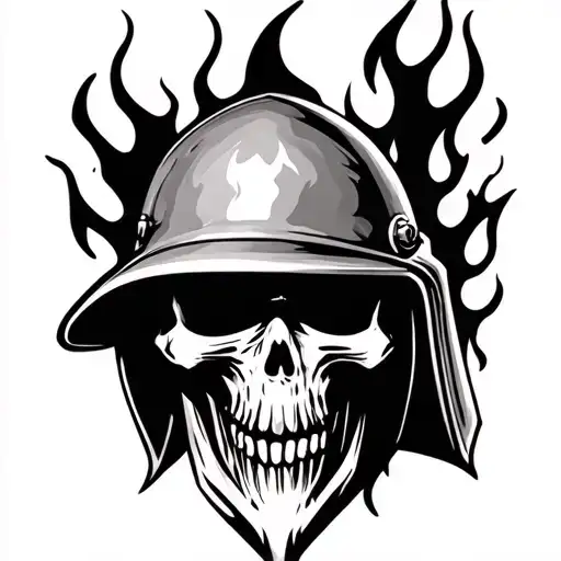 grim reaper face fire helmet tattoo design idea