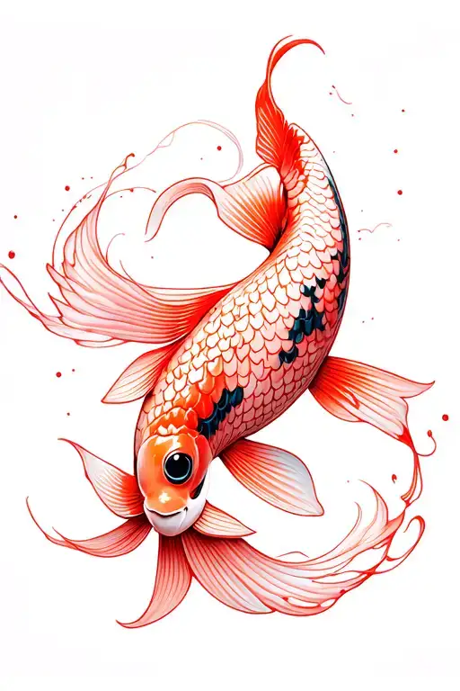 Make a stunning smokey koi fish with fine lines, abstract lines in light red color with shading or shadows tattoo design idea