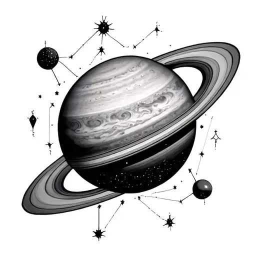 using the Aquarius constellation create a mobile including Saturn and Jupiter  tattoo design idea