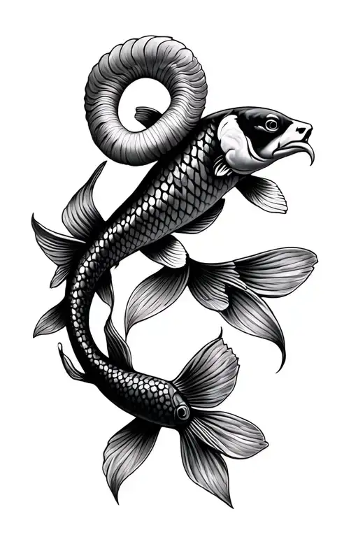 ram and koi fish swimming tattoo design idea