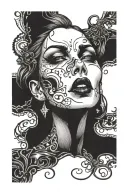 a vampire queen face that's seductive and black work  tattoo design idea