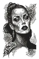 a vampire queen face that's seductive and black work  tattoo design idea