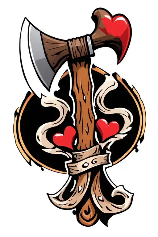 DOUBLE AXE WITH TWO HEART tattoo design idea