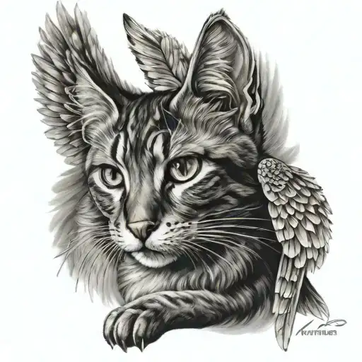 cat with angels wings tattoo design idea