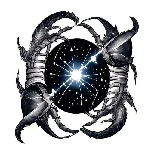 Gemini, Cancer, Virgo, Scorpio constellation intertwined tattoo design idea