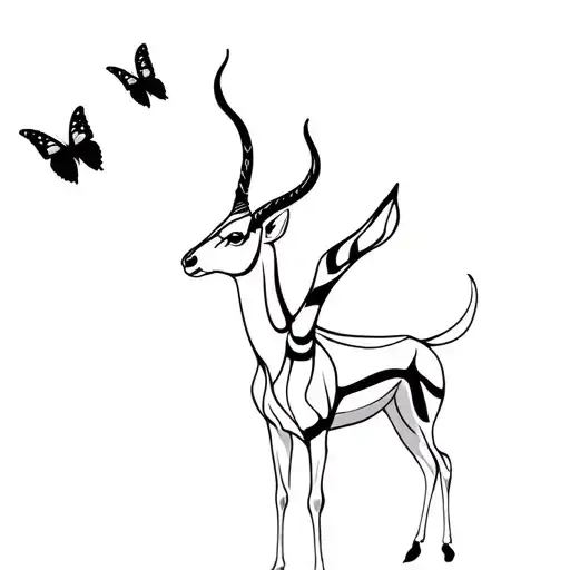 Gazelle and freedom with butterflies tattoo design idea