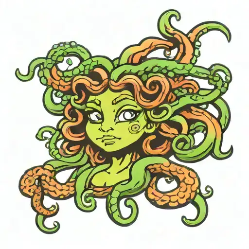 Medusa child cartoon character tattoo design idea