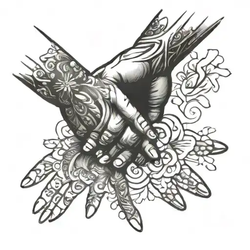 family holding hands tattoo design idea