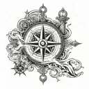 A detailed compass rose with nautical elements like anchors and waves, symbolizing your journeys across the ocean tattoo design idea