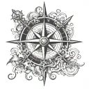 A detailed compass rose with nautical elements like anchors and waves, symbolizing your journeys across the ocean tattoo design idea