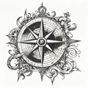 A detailed compass rose with nautical elements like anchors and waves, symbolizing your journeys across the ocean tattoo design idea