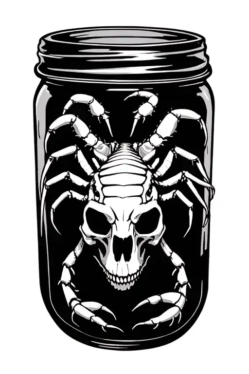 Scorpions crawling out of jar jar binks skull tattoo design idea