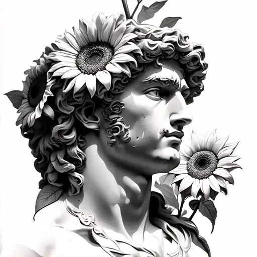 Apollo with sunflowers tattoo design idea