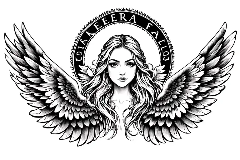 "KIERRA FAYE" ANGLE WINGS AND HALO tattoo design idea