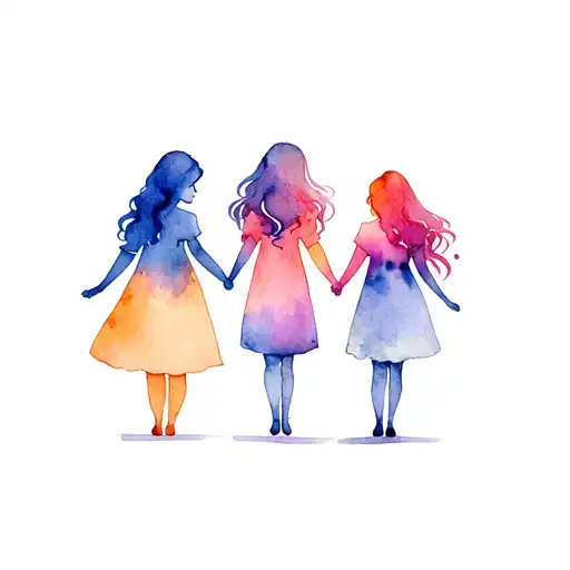 3 sisters holding hands tattoo design idea