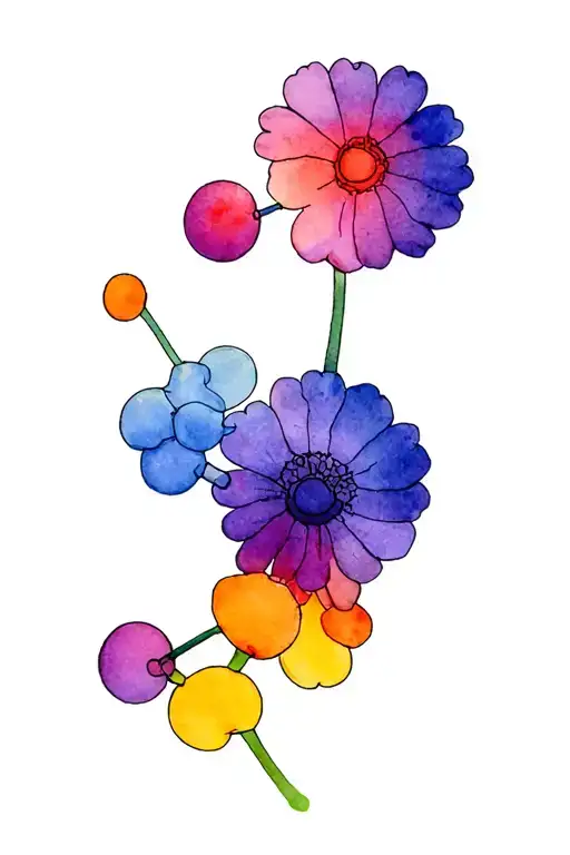 dopamine and serotonin molecule with aunflowers tattoo design idea